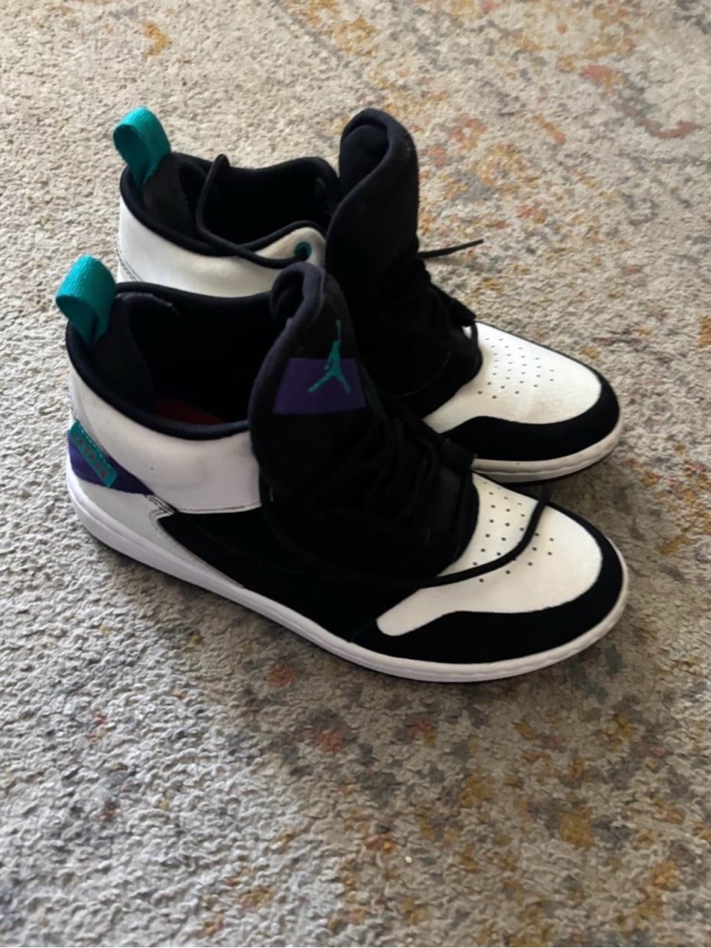 Jordan Kids Black, White & Teal Mid-Top Sneakers